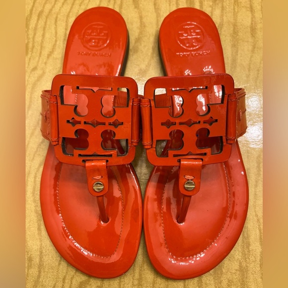 TORY BURCH Miller Patent Leather Orange Sandals size 7 - Picture 9 of 12
